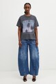 Anine Bing CADE TEE PALMS - WASHED GREY T-shirt bawełniany damski A.08.12162.WBL1 szary