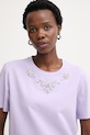 Morgan t-shirt damski bawełniany z elastanem fioletowy DMARE