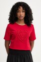 Morgan t-shirt damski bawełniany czerwony DUROUJ