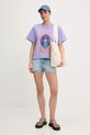 Hurley t-shirt damski bawełniany WTSEU00039 fioletowy SS26