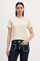 The North Face crop top damski bawełniany ESSENTIAL beżowy NF0A8GR1DOM1