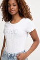 Liu Jo T-shirt damski bawełniany z elastanem beżowy VA6171.JS003