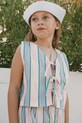 Tinycottons koszula bawełniana dziecięca RETRO STRIPES BOWS VEST wzorzyste niebieski SS26.278