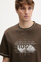 Hugo Blue t-shirt bawełniany Nothal brązowy 50553498