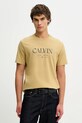 Calvin Klein t-shirt bawełniany nadruk beżowy LV04RE807G