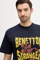 United Colors of Benetton t-shirt bawełniany x Stranger Things granatowy 3BL0U10BB