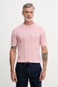 United Colors of Benetton úpletové tričko pánske s prímesou ľanu ružová 1DC3U10BL