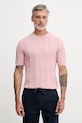 United Colors of Benetton úpletové tričko pánske s prímesou ľanu ružová 1DC3U10BL