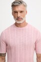 United Colors of Benetton úpletové tričko pánske s prímesou ľanu ružová 1DC3U10BL