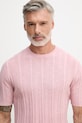 United Colors of Benetton úpletové tričko pánske s prímesou ľanu ružová 1DC3U10BL