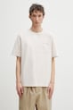 Maison Kitsuné t-shirt męski bawełniany Poetic Script beżowy QM00104KJ7025