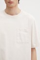 Maison Kitsuné t-shirt męski bawełniany Poetic Script beżowy QM00104KJ7025