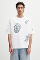 Maison Kitsuné Art Nouveau Stamps t-shirt oversize bawełniany męski biały QM00107KJ0119