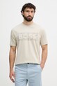 BOSS Green T-shirt męski z bawełną beżowy 50559363