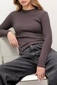 Answear.LAB longsleeve z elastanem brązowy IVVI.PLAIN.TOS