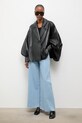Answear.LAB kurtka oversize damska skórzana z kolekcji Unscripted WS26-KUD024 czarny WS26