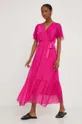 Answear Lab sukienka z domieszką jedwabiu różowy