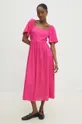 Φόρεμα με λινό Answear Lab ροζ