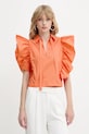 Silvian Heach bluză din bumbac SUHAT legat portocaliu CVP25028CA