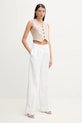 Hlače z mešanico lana Blugirl Blumarine RA5161.T8823 bela ZS25