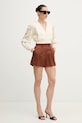 Silvian Heach szorty eleganckie damskie lniane POSANE GPP26186SH brązowy ZS26