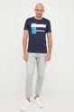 Bombažna kratka majica Lacoste mornarsko modra