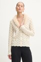 Vuneni kardigan Blugirl Blumarine natpis bež RF4105.MA96O