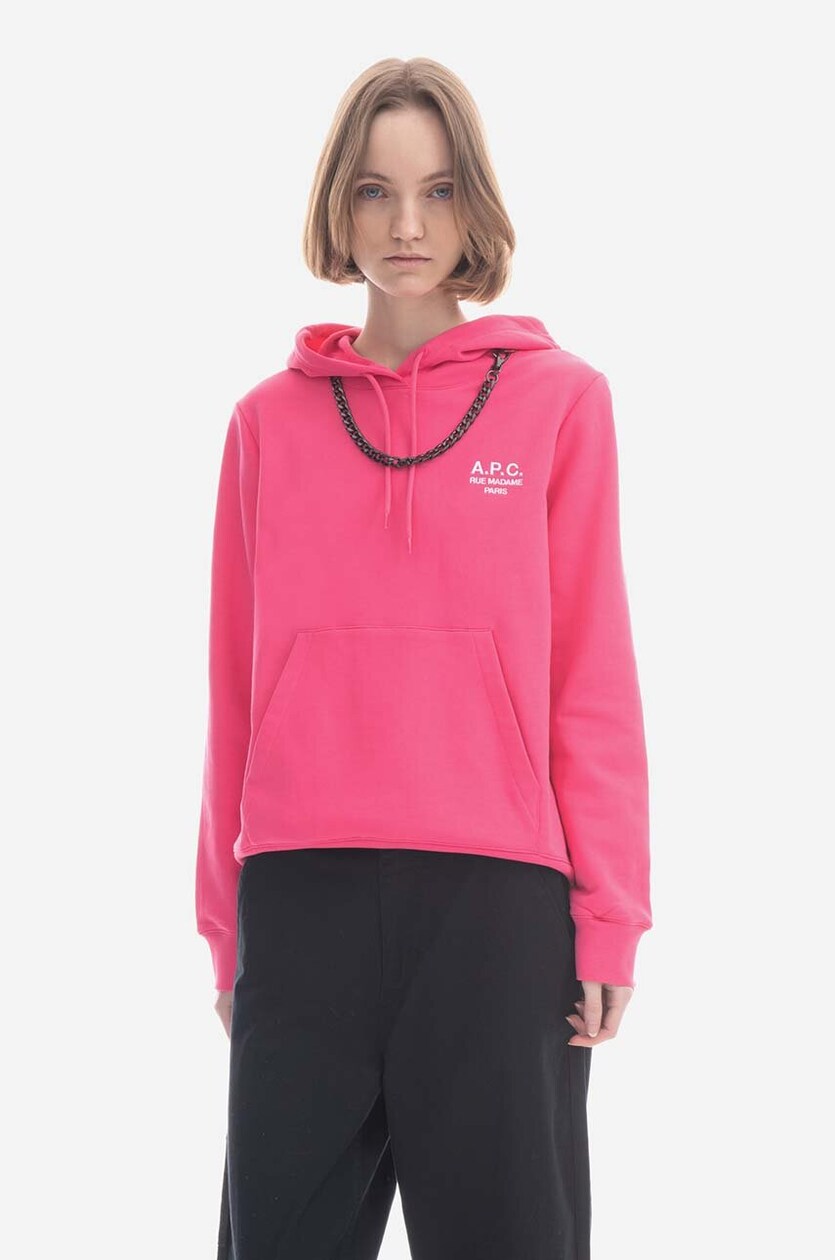 A.P.C. bluza bawe niana Hoodie Manuela damska kolor ro owy z kapturem z aplikacj COEZD.F27760 OFFWHITE Answear