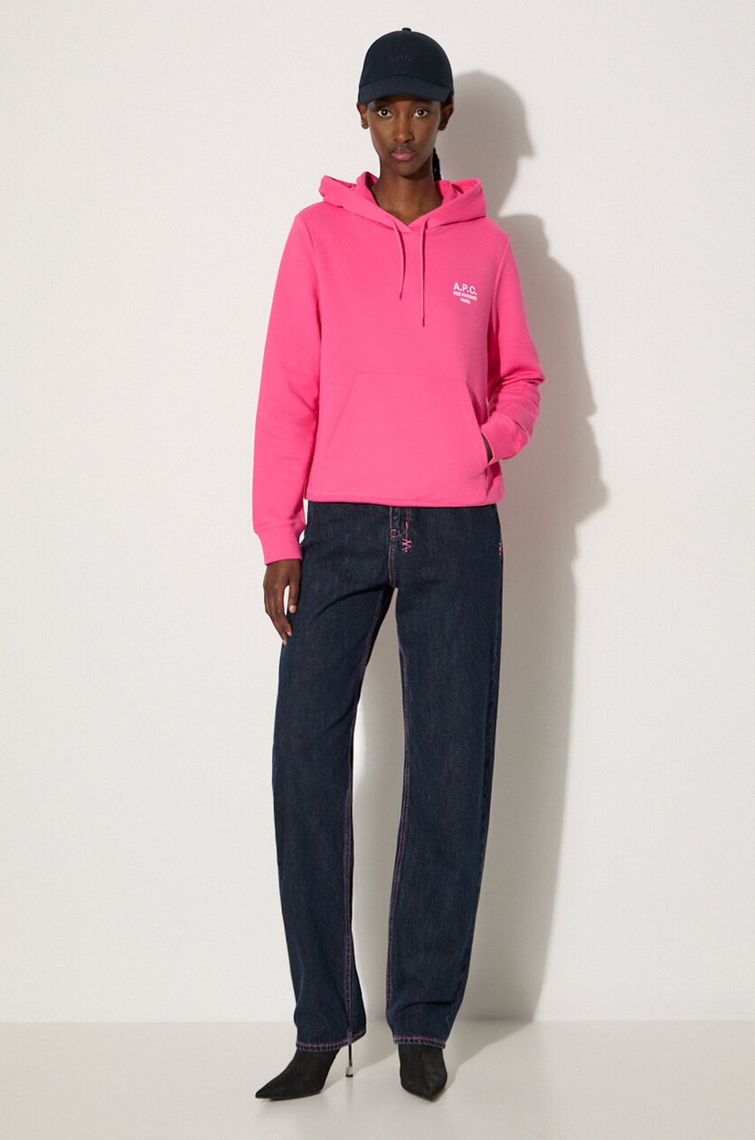 A.P.C. cotton sweatshirt Hoodie Manuela women s pink color COEZD F27760 BRIGHT PINK