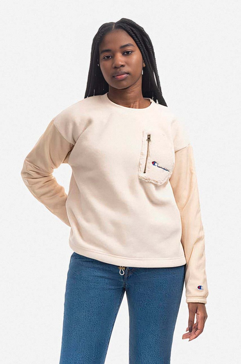 Champion sweatshirt Crewneck Sweatsuit women's beige color at PRM US
