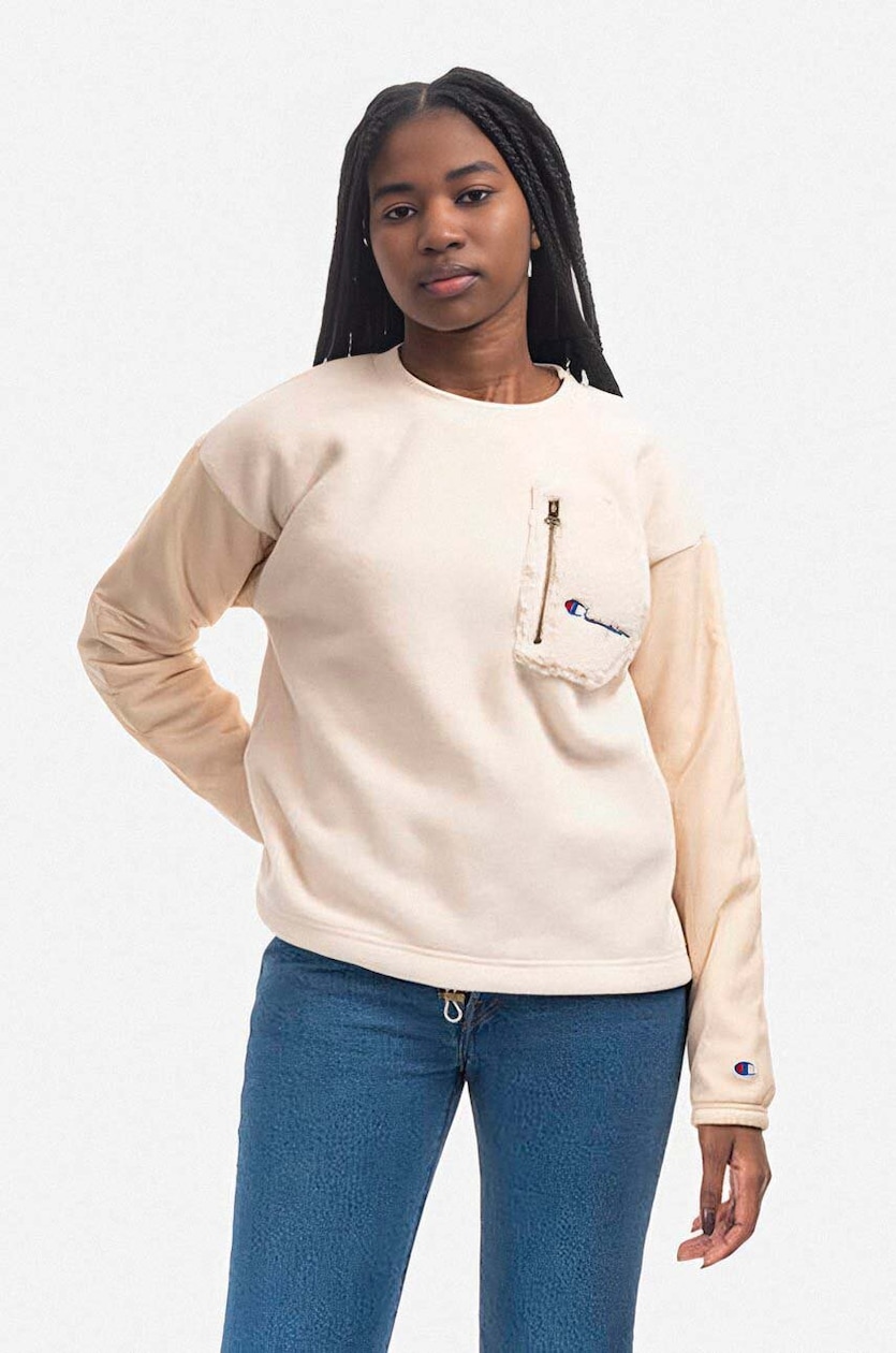 Champion sweatshirt Crewneck Sweatsuit women's beige color at PRM US