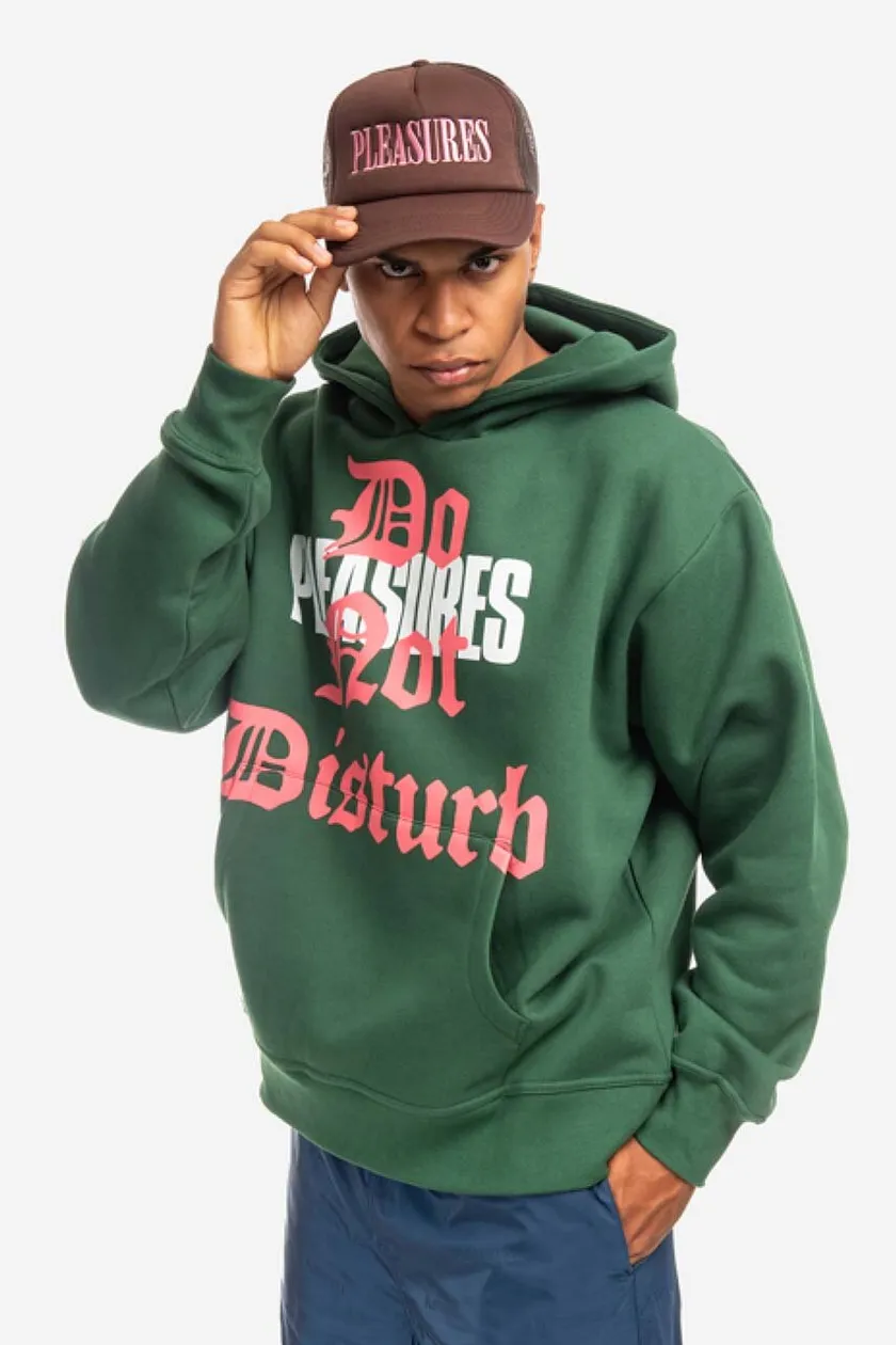 PLEASURES sweatshirt Do Not Disturb Hoodie men s green color