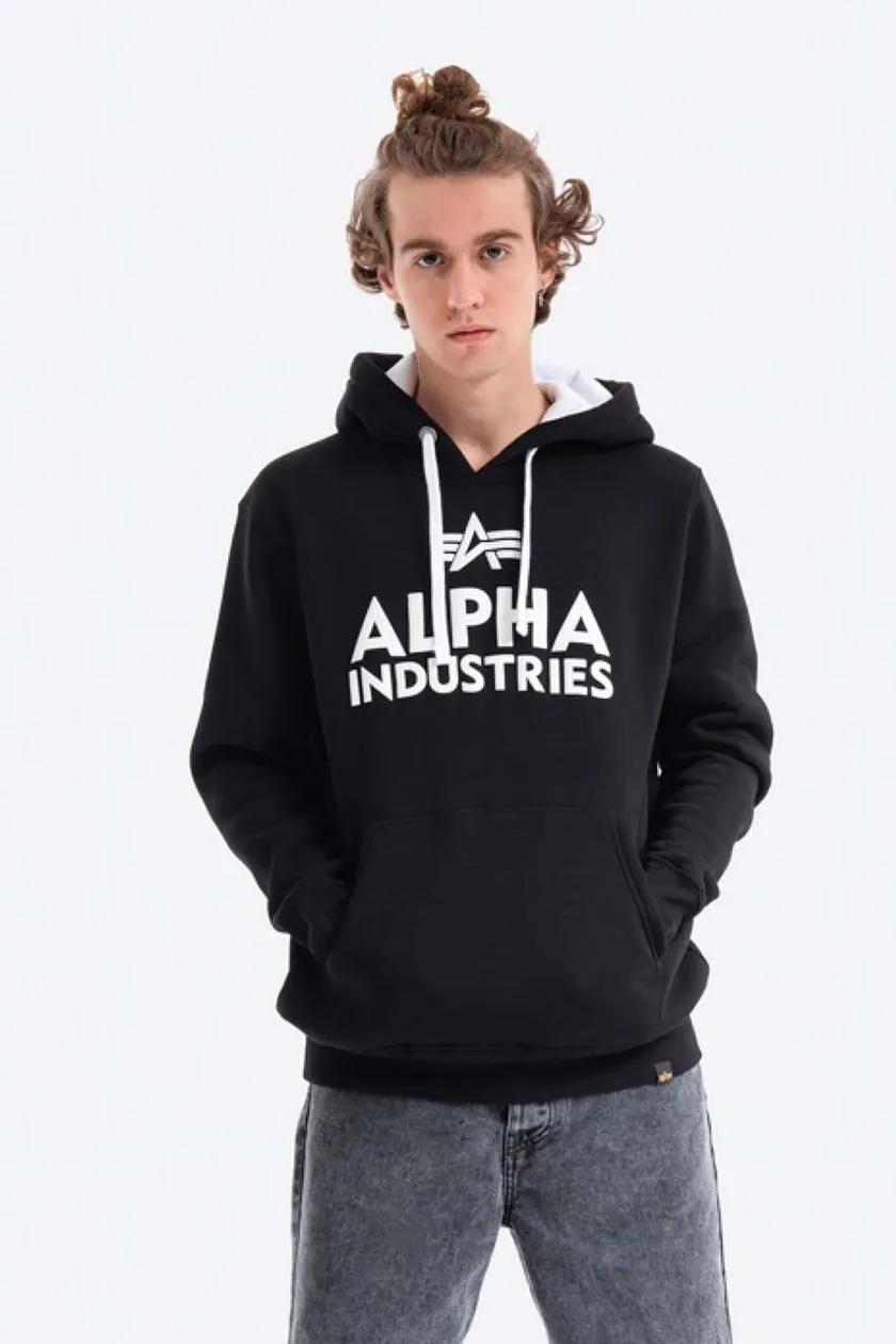 Alpha Industries sweatshirt Alpha Industries Foam Print Hoody 143302 95 men\'s  black color | buy on PRM