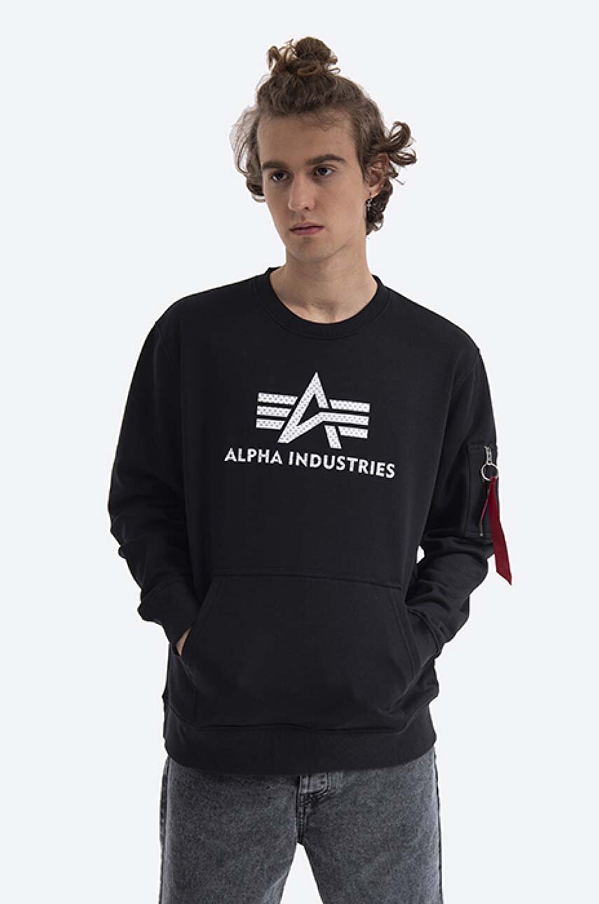 Alpha Industries sweatshirt Alpha Industries 3D Logo Sweater 128302 03 men\'s  black color buy on PRM