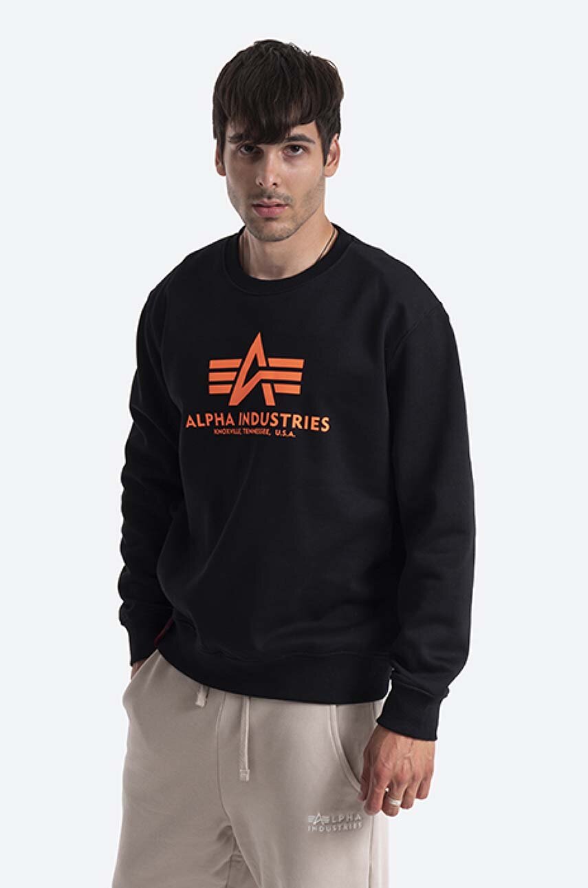 Alpha Industries sweatshirt Alpha Industries Basic Sweater 178302RP 614 men's  black color | buy on PRM