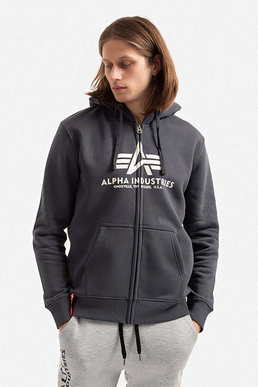 Alpha Industries sweatshirt Basic Zip Hoody men's gray color | buy on PRM