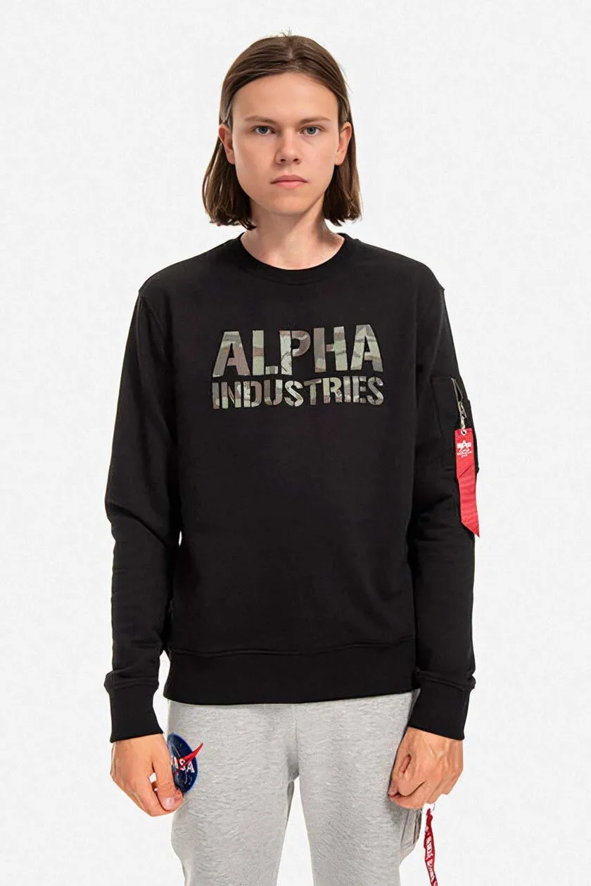Alpha Industries sweatshirt Camo Print men's black color | buy on PRM