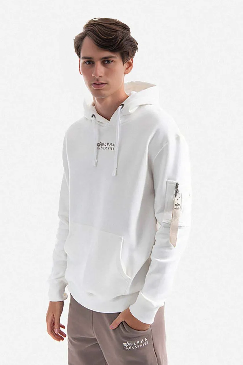 EMB color white cotton on | buy Industries men\'s Hoody Alpha PRM Organics sweatshirt