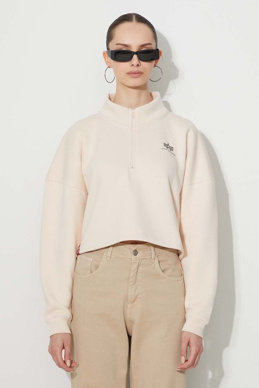 Alpha Industries sweatshirt Half Zip Sweater COS SL Wmn men\'s beige color |  buy on PRM