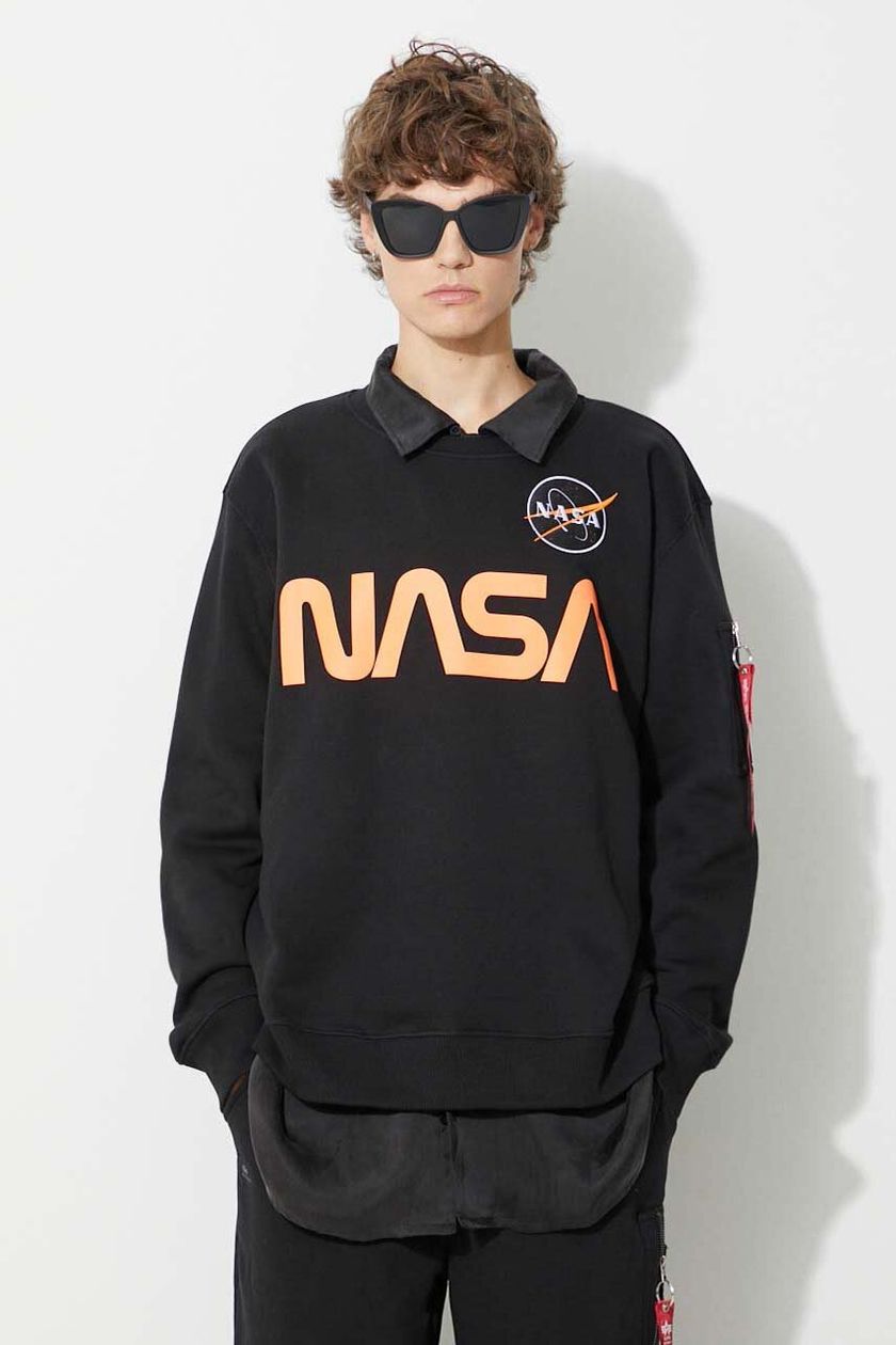 Alpha Industries sweatshirt NASA Reflective Sweater men\'s black color | buy  on PRM