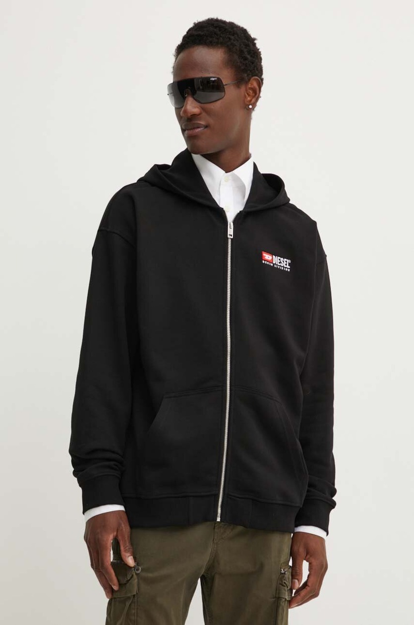 Хлопковая кофта Diesel S-BOXT-HOOD-ZIP-DIV мужская цвет чёрный с