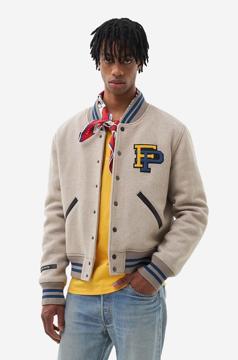 Filling Pieces wool bomber jacket Varsity Jacket beige color Filling Pieces wool bomber jacket Varsity Jacket beige color