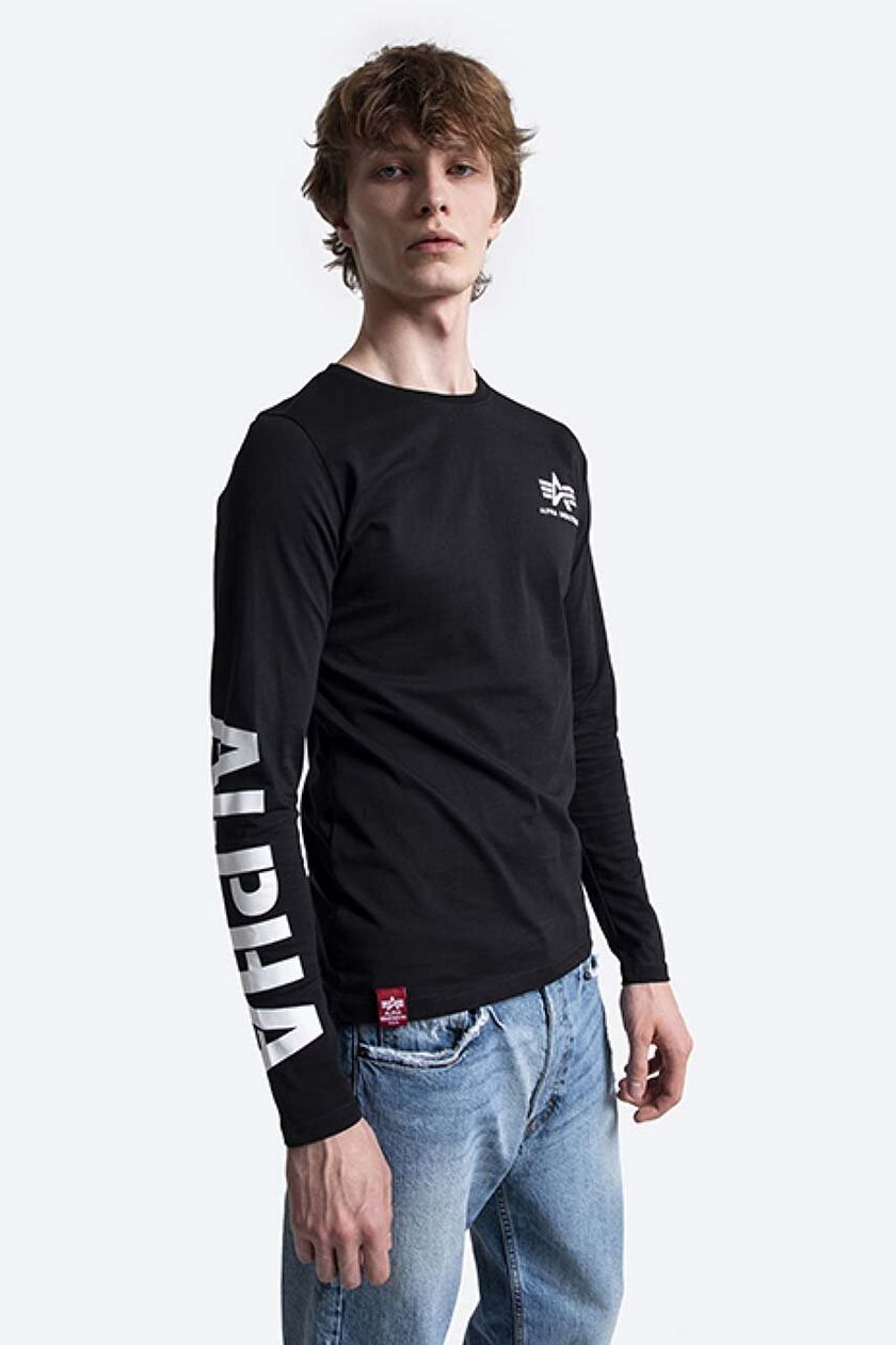 Alpha Industries cotton longsleeve top black color | buy on PRM