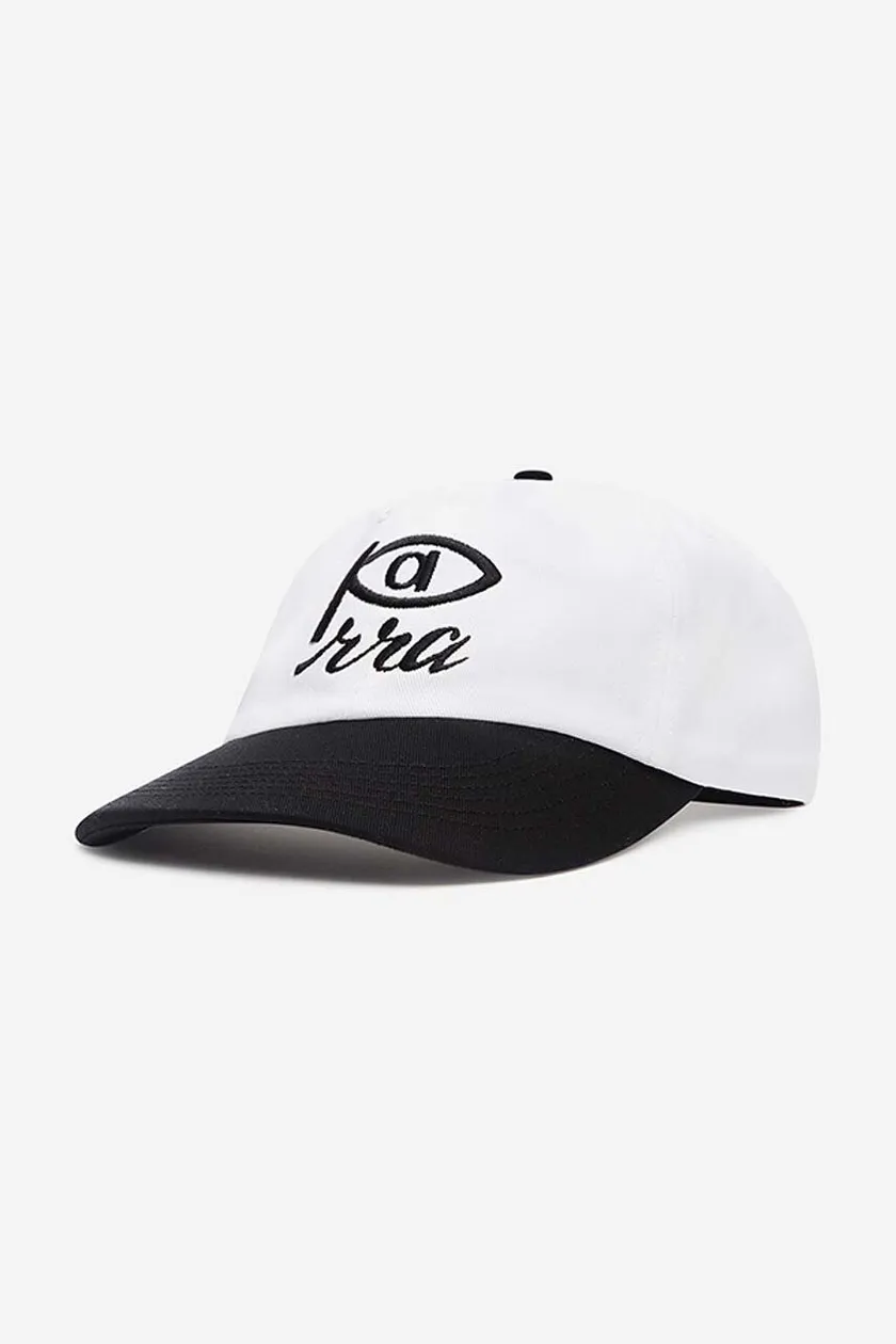 by Parra czapka z daszkiem bawełniana Weird Eye Logo 6 Panel kolor biały z aplikacją 47260.WHITE-WHITE