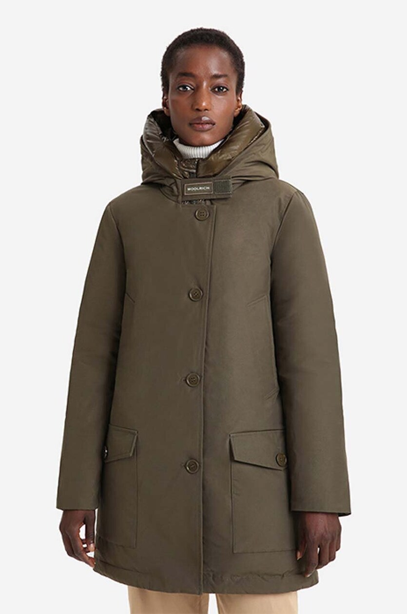 Woolrich down jacket Arctic High Collar Parka women's brown color