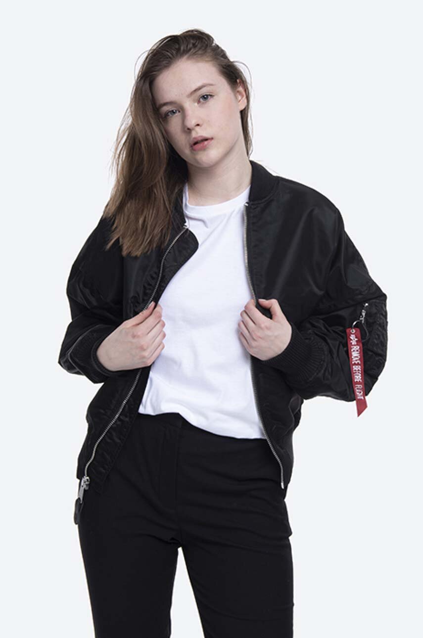 Alpha Industries bomber jacket Alpha on OS buy womenﾒs Wmn black 03 PRM 116001 Industries color LW MA-1 