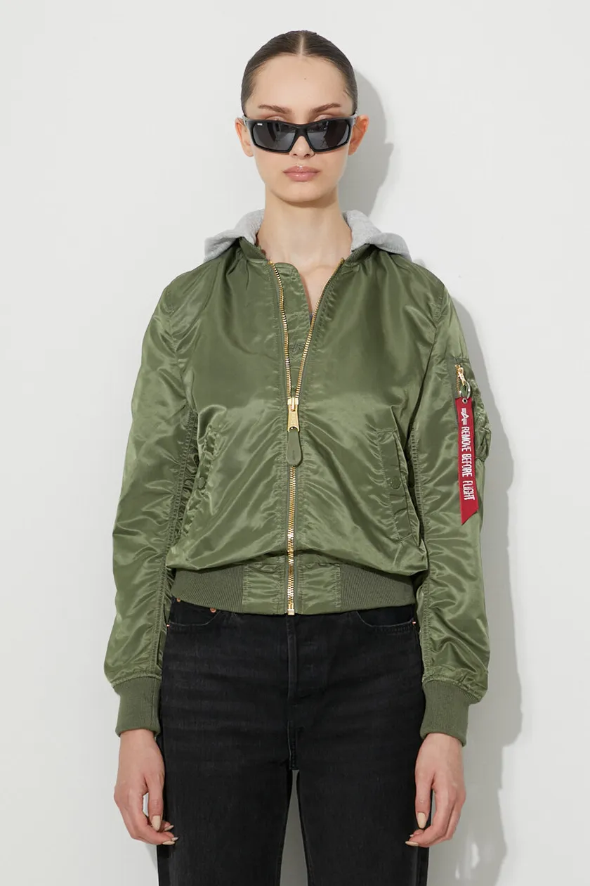 Alpha Industries bomber jacket MA-1 Hooded women's green color | buy on PRM