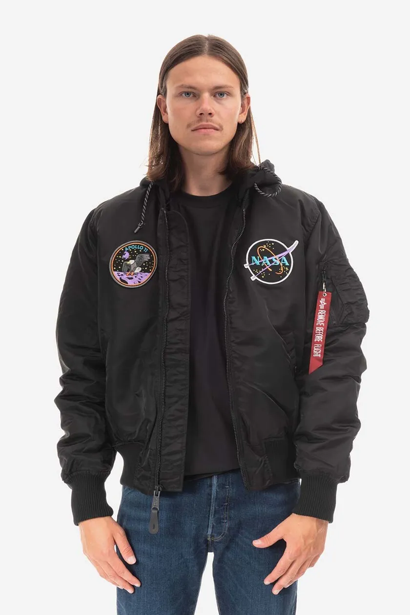 Alpha Industries bomber Side MA-1 black buy Hood jacket on color VF PRM Dark menﾒs 