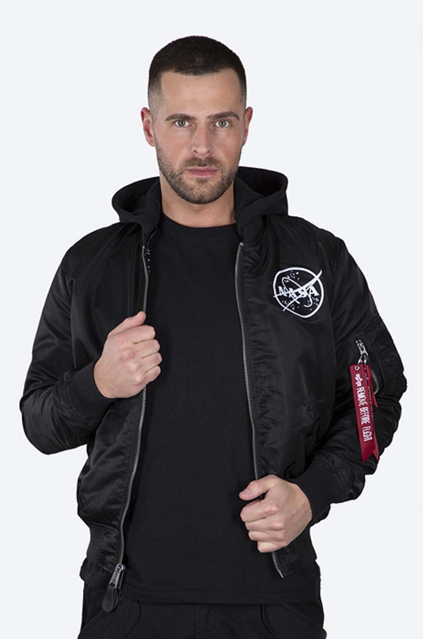 Alpha Industries reversible bomber jacket MA-1 LW HD NASA Glow Rev men's  black color | buy on PRM