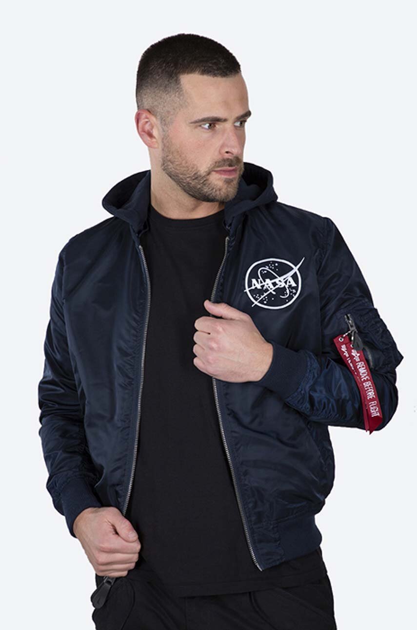 Alpha Industries reversible bomber jacket MA-1 LW HD NASA Glow Rev men\'s  navy blue color | buy on PRM | Sweatshirts